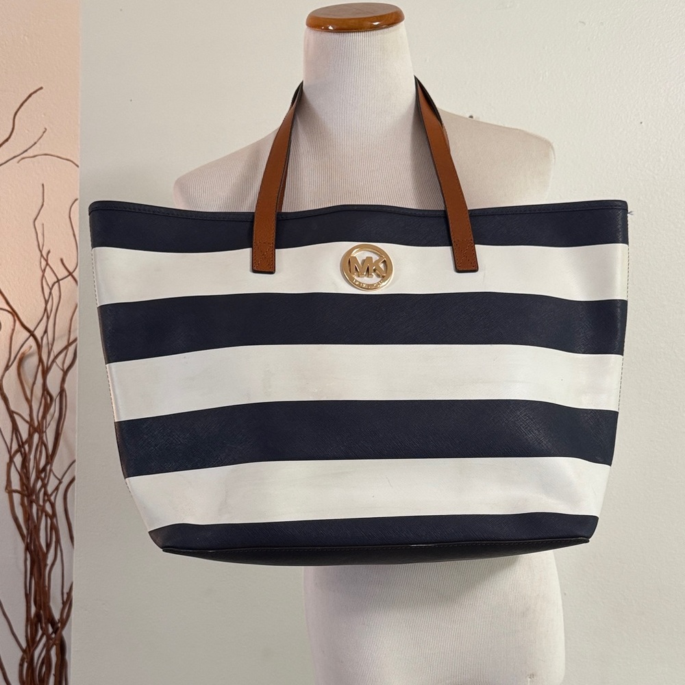 Michael Kors Striped Tote in Navy and White
